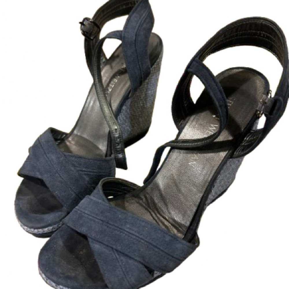 Stuart Weitzman Navy Wedge Sandals